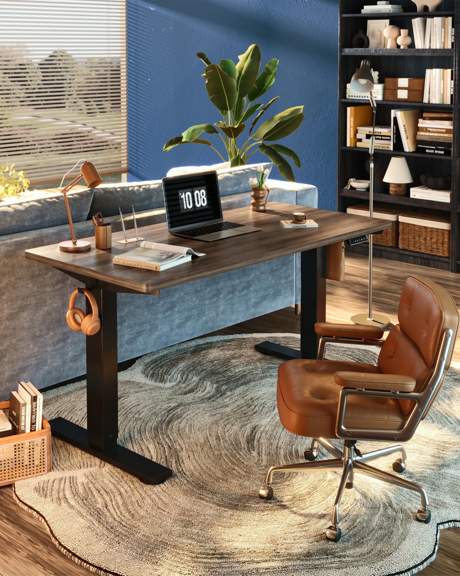 FLEXISPOT EN1 One-Piece Standing Desk, Electric Adjustable with 4 Memory Presets, 176 LBS Capacity, Stable & Quiet, Seamless Desktop for Home Office & Dual Monitors, 48"x24" Black Walnut view 4