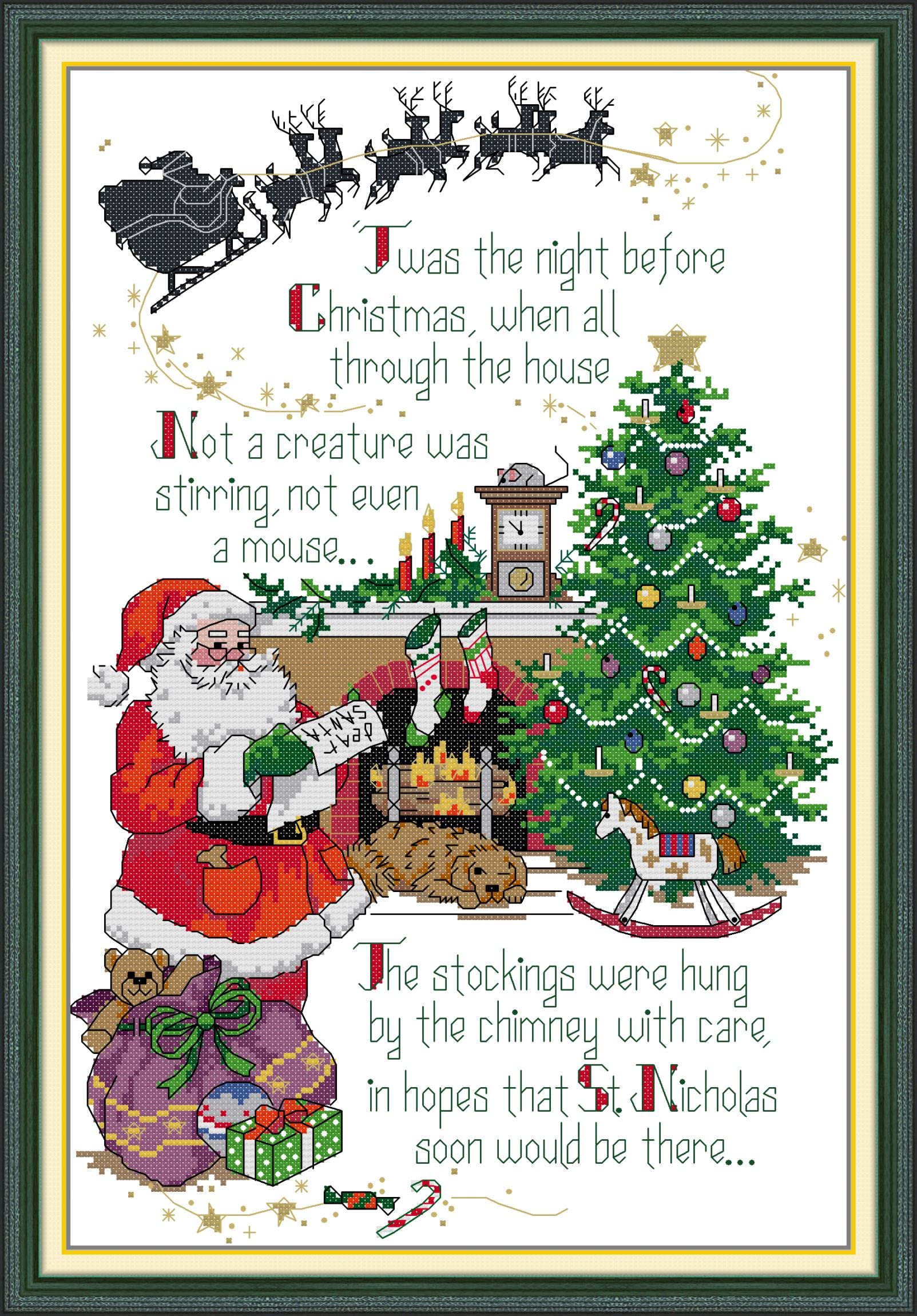 CaptainCrafts Cross Stitch Kits, Counted Cross Stitch Unpreprint Fabrics Christmas Style Embroidery Kits for Adults Beginners (Unpreprint 14CT, Merry Christmas)