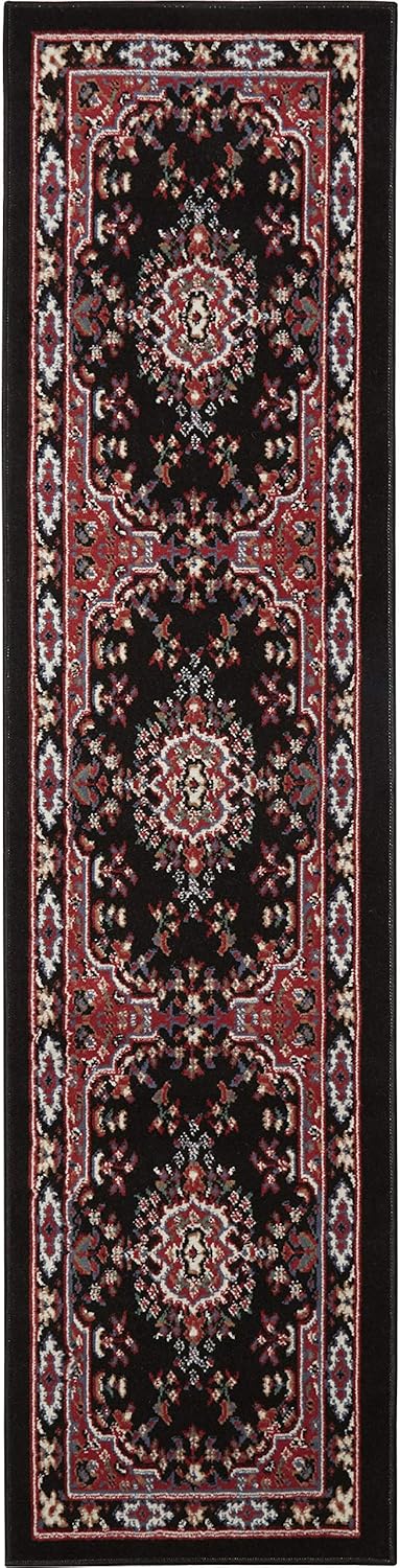 Home Dynamix Premium Sakarya Traditional Medallion Border Area Rug, Black, 1'9"x7'2" Runner
