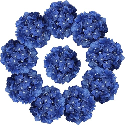 Miniatura 2 de AVIVIHO Flores Artificiales de Hortensias Azul Real 10pcs Flores de Hortensia Artificial Completas Cabezas de Flores de Seda Sintética Flores de