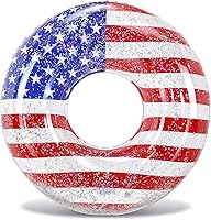 Vista 11 de POZA Flotador inflable de piscina de Estados Unidos – Lujosa tumbona divertida llena de confeti de estrellas plateadas brillantes, diseño de bandera