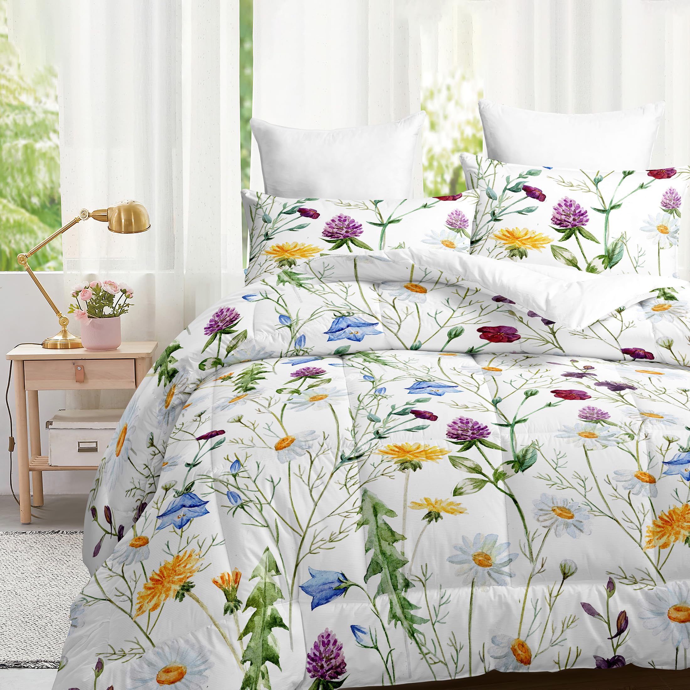 Bettdecke 220x240 cm 4 Jahreszeiten Bettdecke, Bunter Blumendruck Mikrofaser Steppdecke, Weiche und Bequeme Ganzjahresdecke, Deal für Allergiker