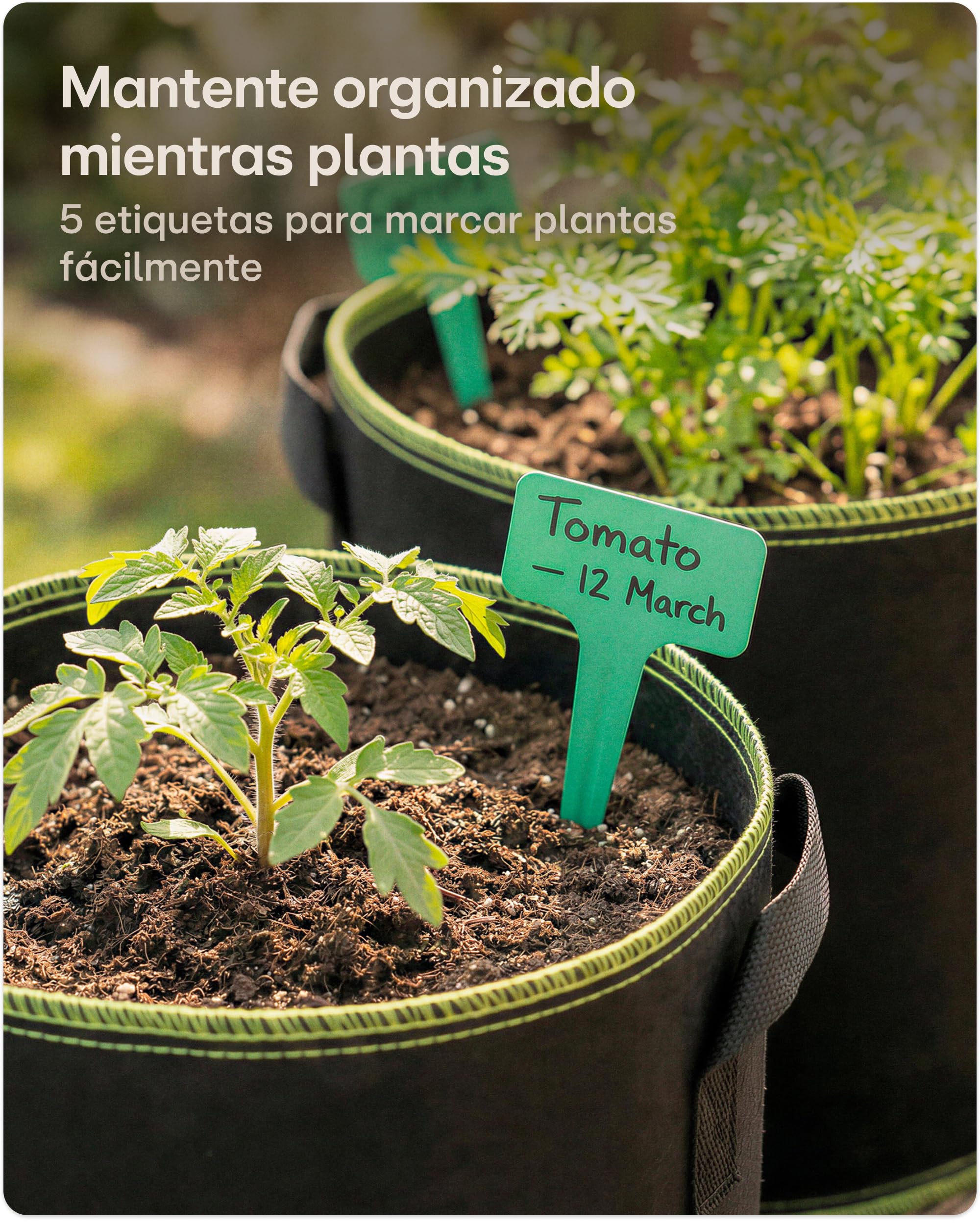 Praknu 5 Bolsas de Cultivo para Plantas 30L - Bolsas para Plantar de Tela no Tejida con Etiquetas y Asas - Maceta Geotextil para Plantas, Verduras y Hortalizas — view 6