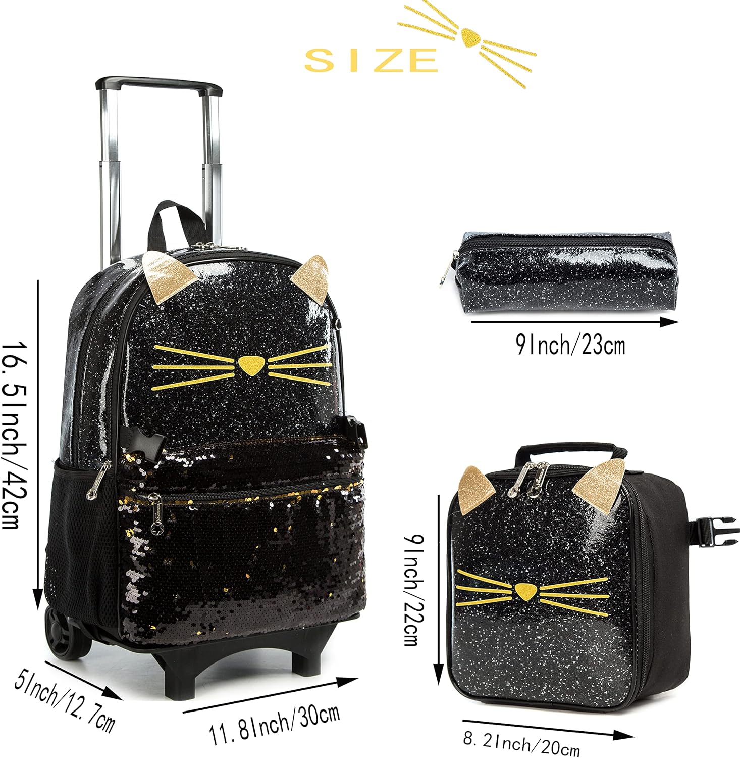 Wheeled Backpack for Girls Rolling Backpack 3 in 1 School Backpacks with Wheels for Teen Girls and Boys Elementary Student