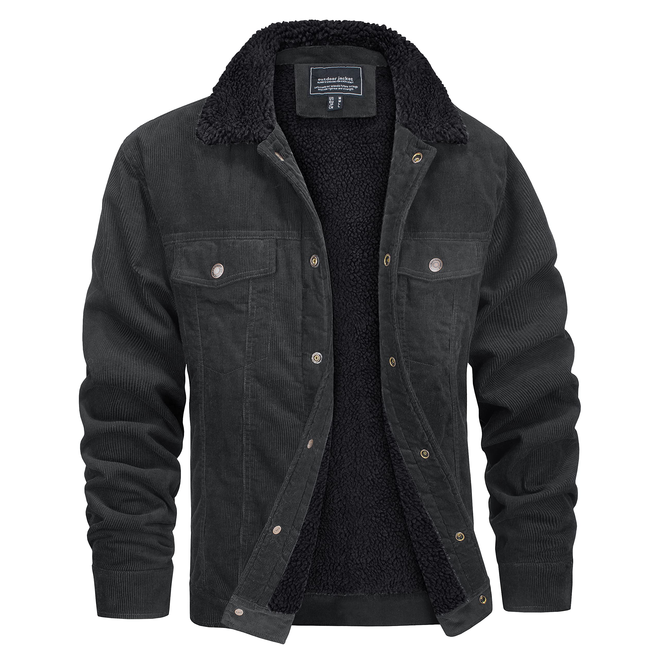 CRYSULLYMen's Corduroy Fleece Jackets Sherpa Lined Trucker Coats Cotton Turn-Down Collar Warm Winter Jacket 5 Pockets