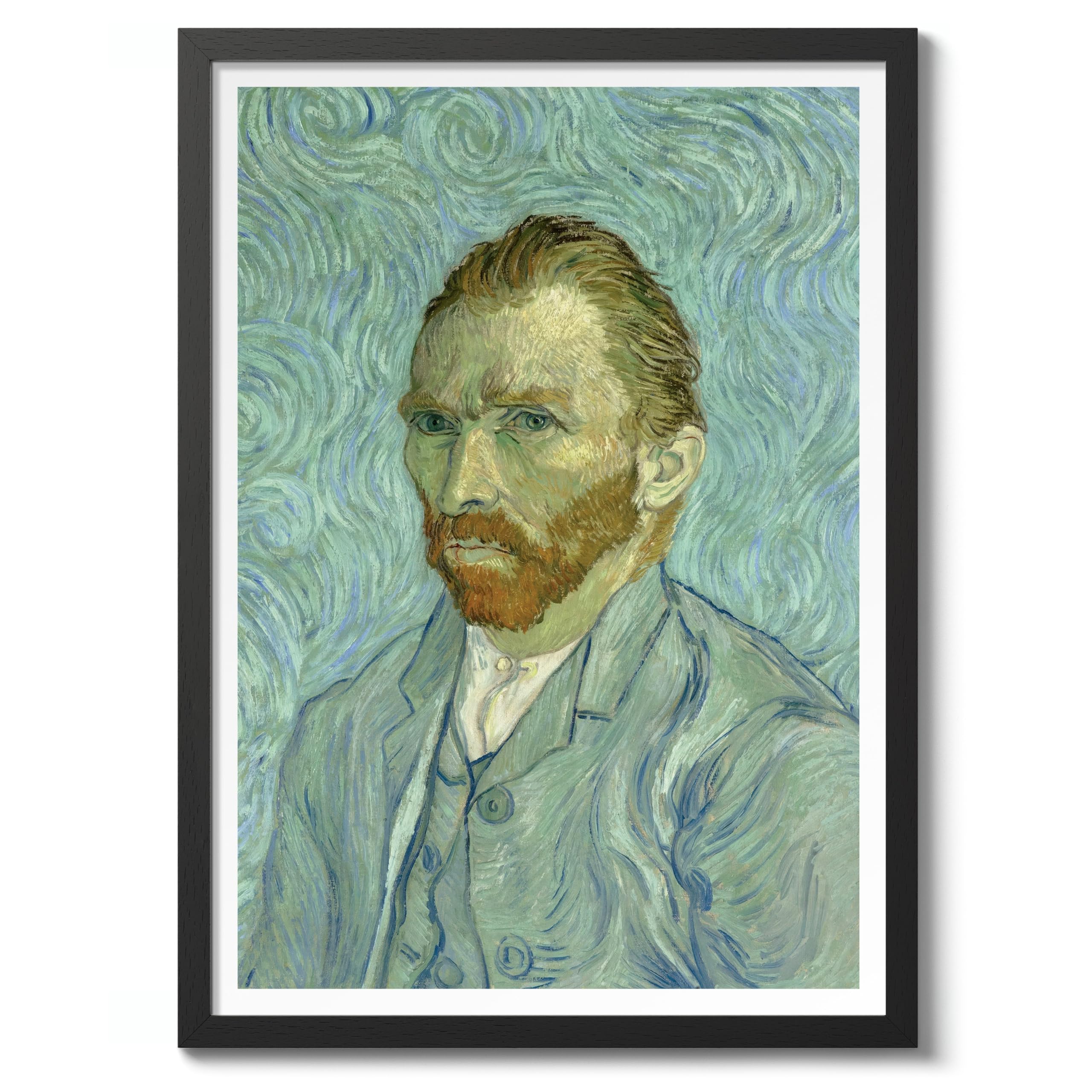 Self Portrait Vincent Van Gogh Print, Classic Famous Oil Painting Print, Modern Art Exhibition, Home Decor Wall Art, Archival Matte, A5 (Black Frame) - 21x14.8cm