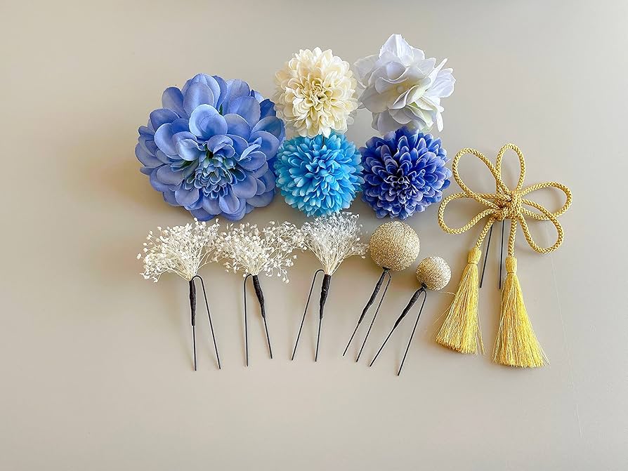 Amazon.co.jp: 和装 成人式 髪飾り 水色ダリア ピンポンマム