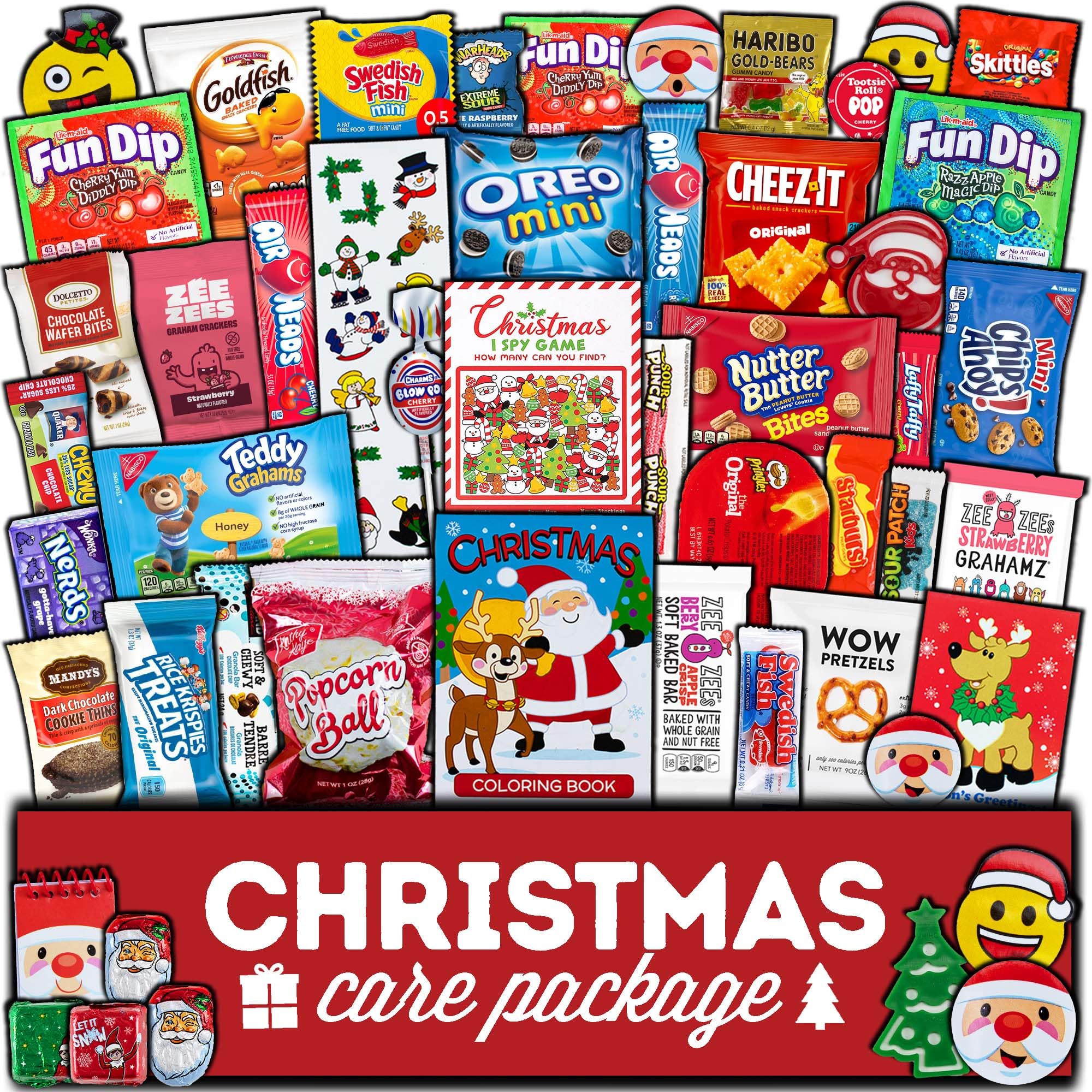 Christmas Care Package (50 Count) Candy Toys Snacks Cookies Bars Chips Holiday Stocking Stuffer Variety Gift Box Pack Assortment Basket Bundle Mix Santa Treats College Students Office Kids Boys Girls