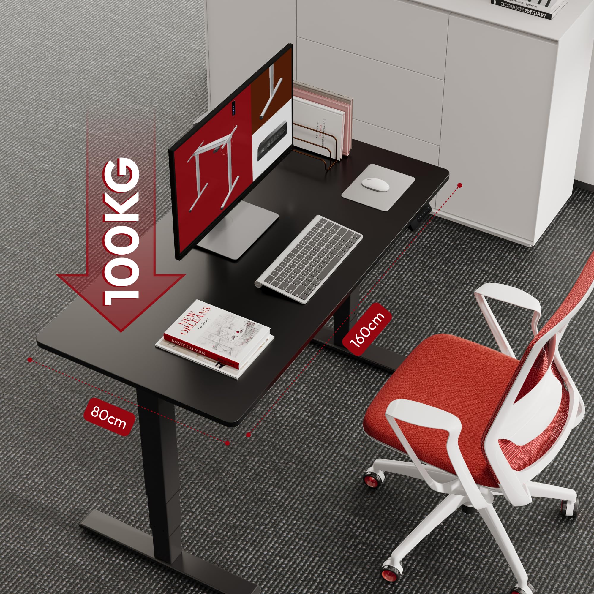 SANODESK Höhenverstellbarer Schreibtisch komplette Tischplatte Schreibtisch Höhenverstellbar Elektrisch Ergonomischer mit Flüsterleisem Dual-Motor 160x80cm