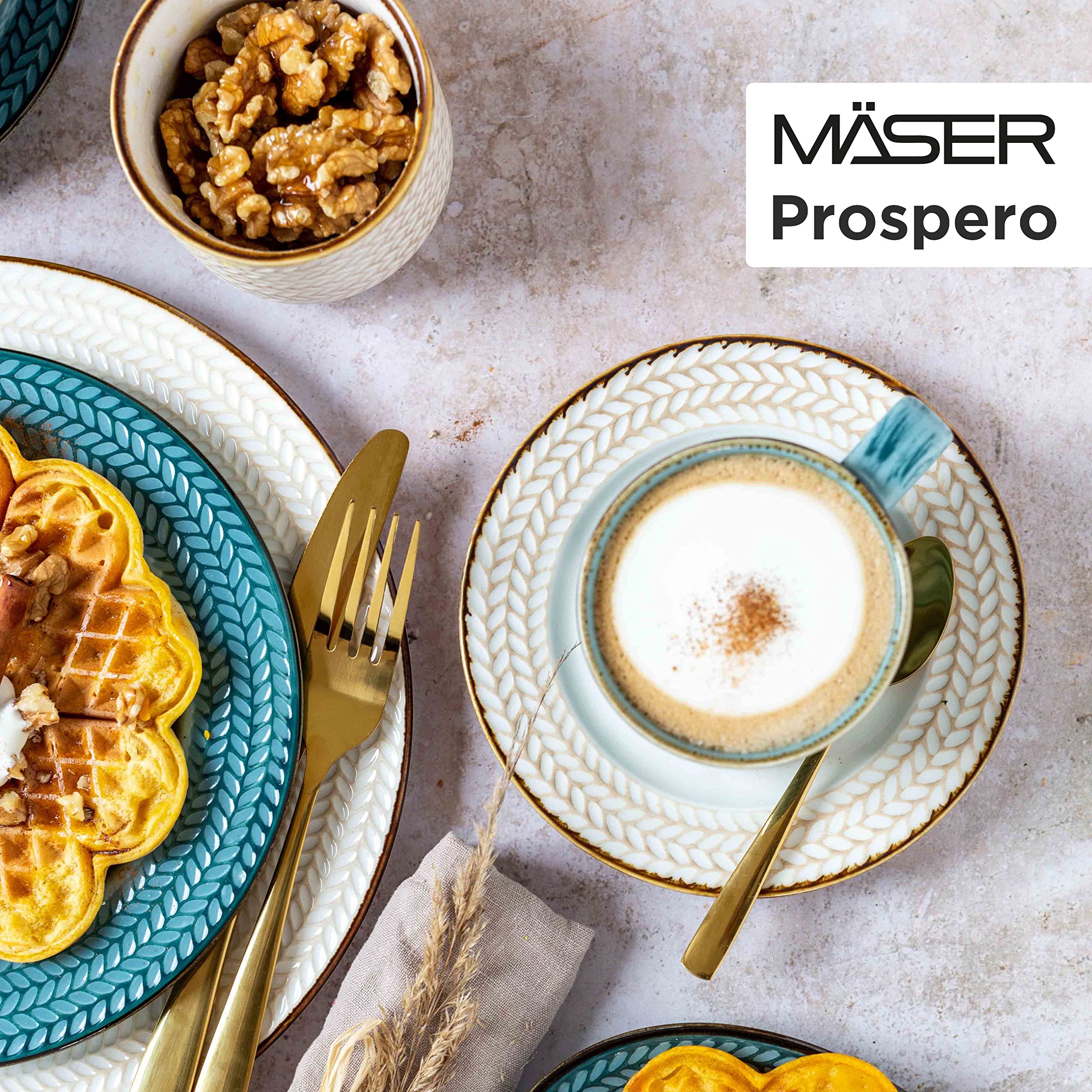 MÄSER 935012 Serie Prospero Müslischalen Set aus 4 handbemalten Schalen in Gastronomie-Qualität, ideal auch als Suppenschüsseln, moderner Vintage Stil, Durable Porzellan, Blau