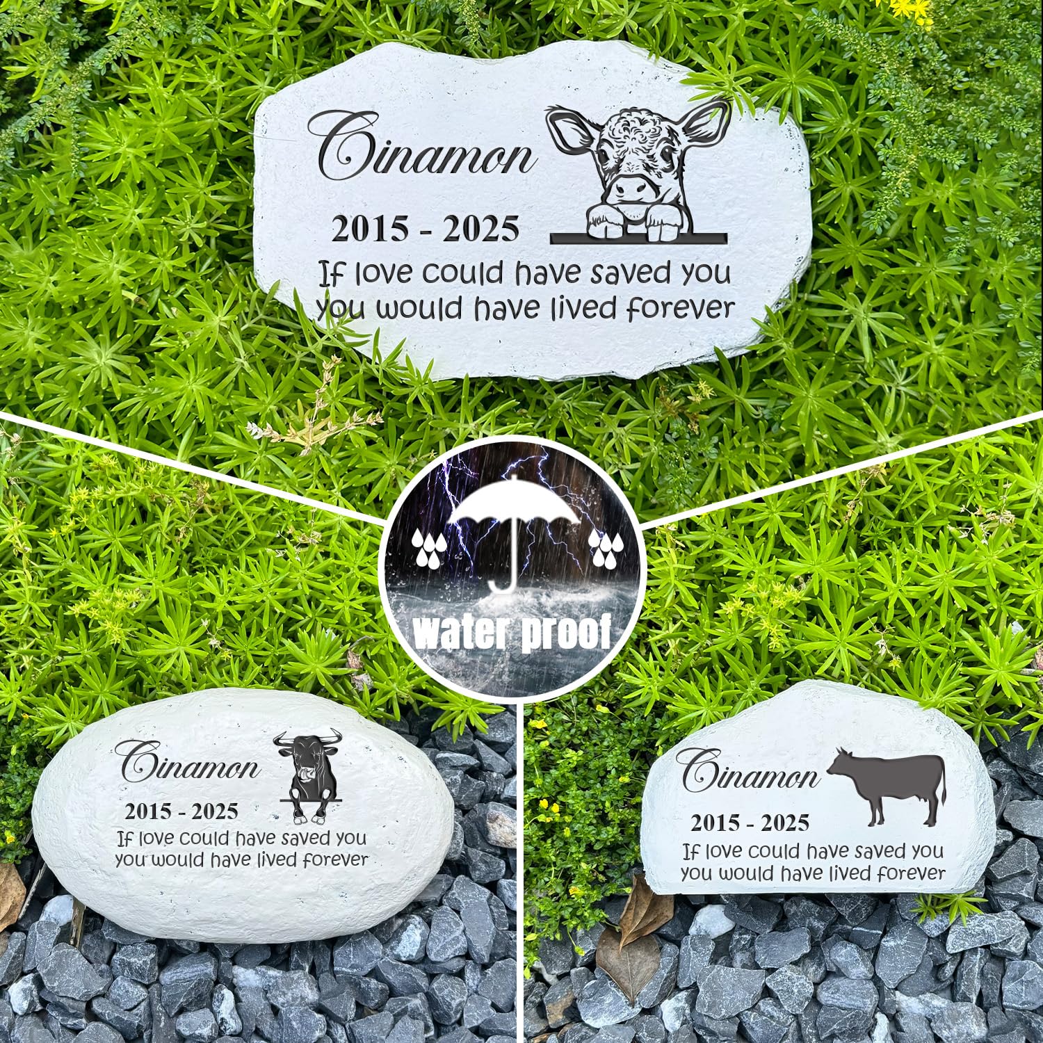 Pet Loss Gifts Cat Memorial Gifts - Personalized Memorial Stone - Memorial Gift for Loss of Dog - Headstones for Pets - Garden Cemetery Decorations - Cat Dog Grave Marker (Bulls & Cows)
