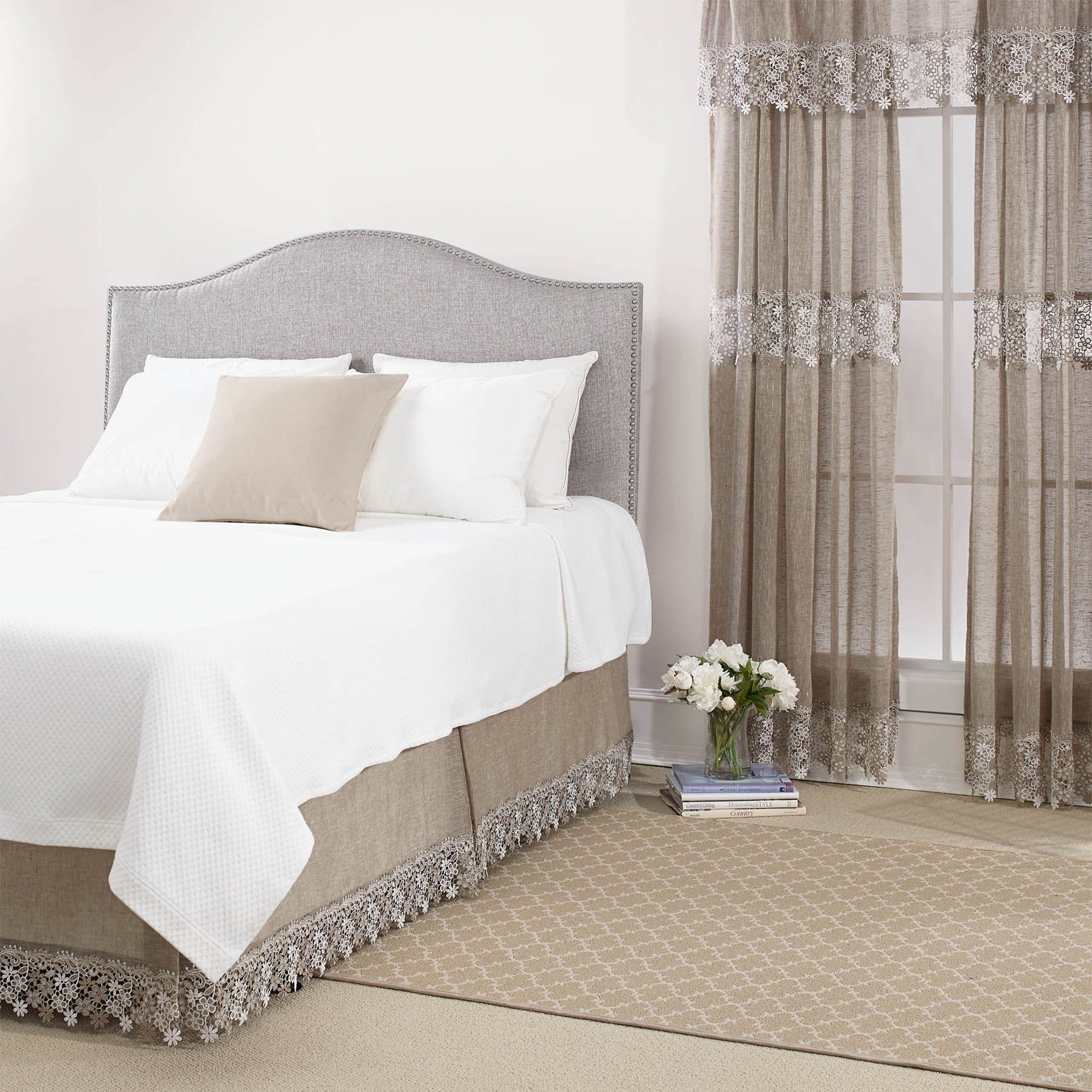 RENAISSANCE HOME FASHION Lillian DUST Ruffle with MACRAMÉ Band, Queen, Linen