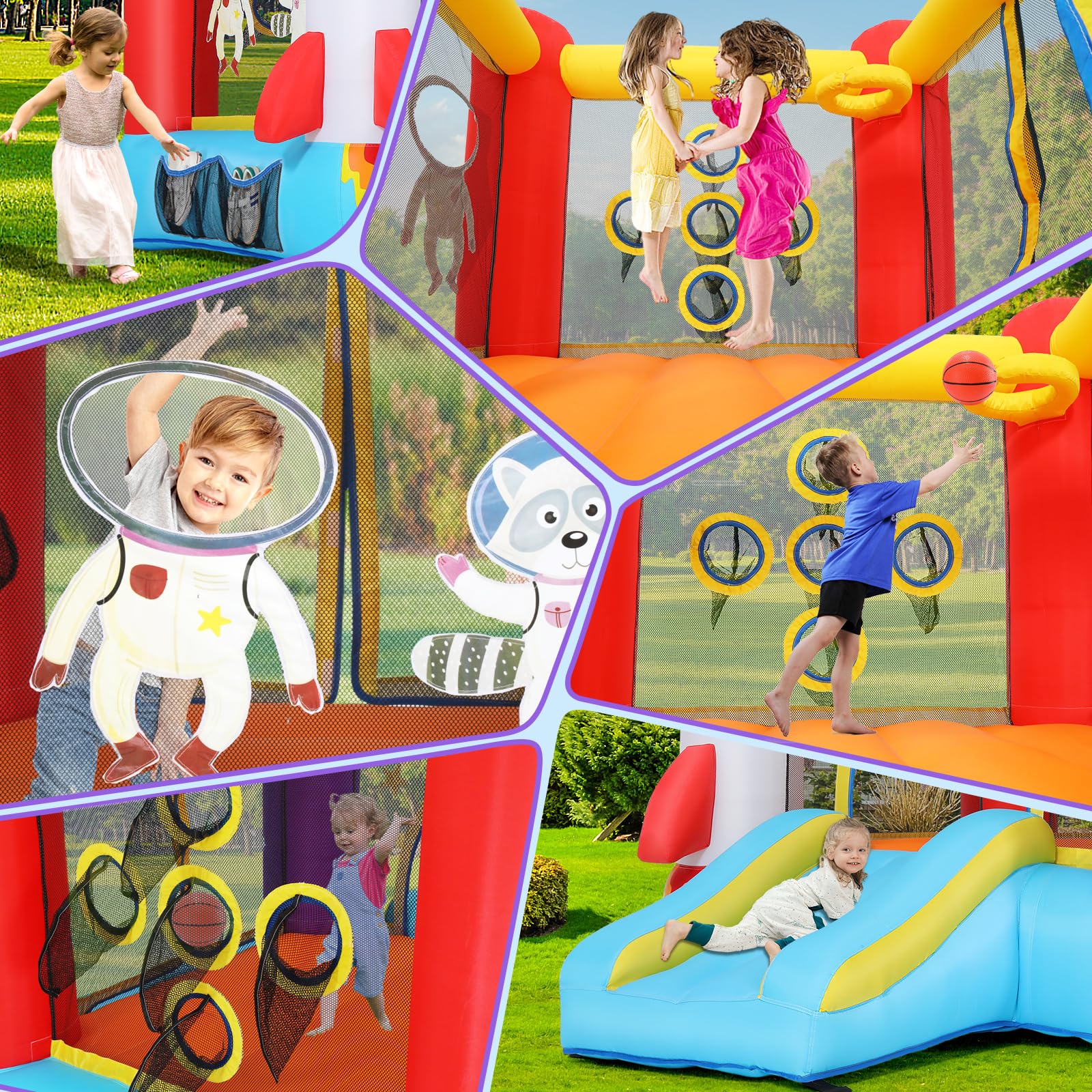 AKEYDIY Castillo Hinchable con Tobogán y Piscina de Bolas 310 x 265 x 215 cm, para Niños de 3 a 8 Años, para Interior/Exterior (Rojo con Piscina)