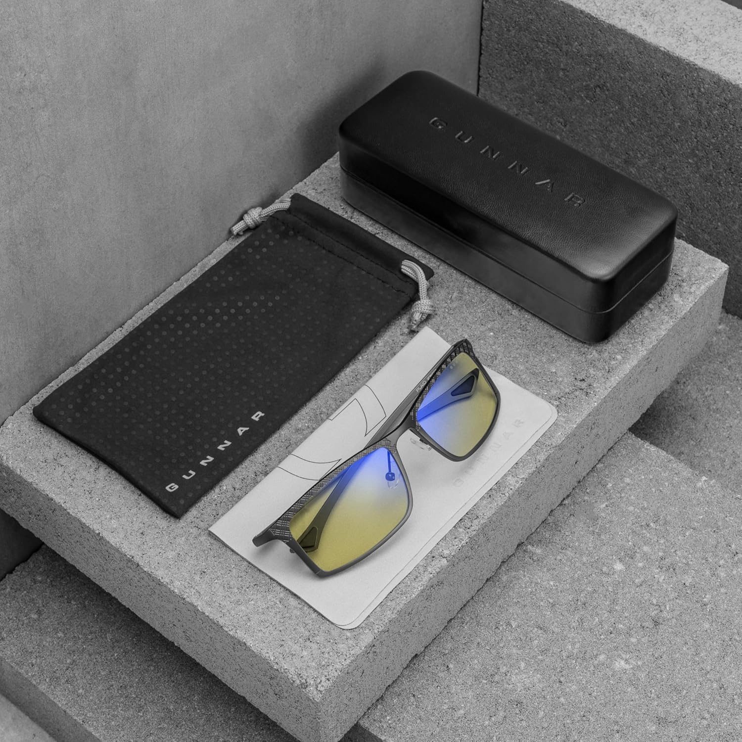 GUNNAR Computer Glasses - Plaid, Graphite, Amber Lens-Blue Light Blocking & Anti Glare