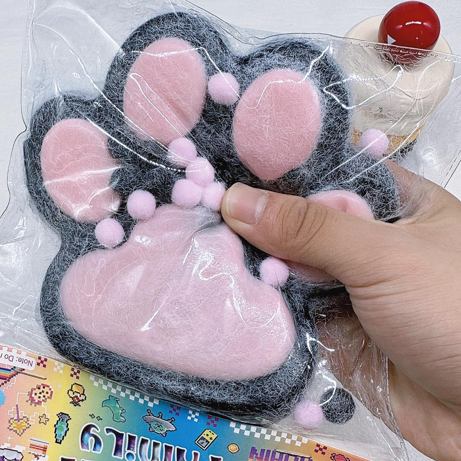 Taba Giant Paw Squishy for Kids Adults, Big Furry Cat Paw Squishy Toys for Stress Relief, Super Soft Squeeze Fidget Toys (Black&Pink)