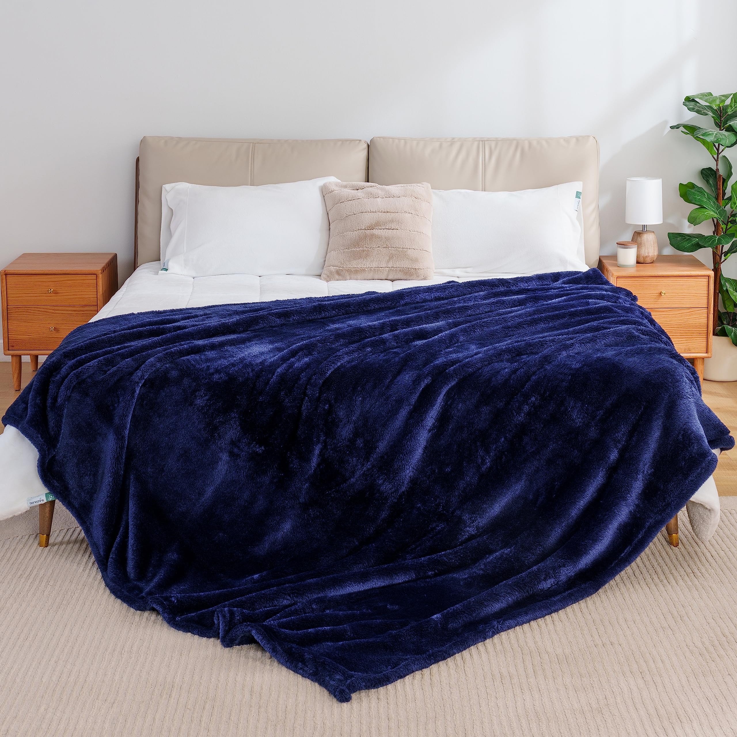 Berkshire Blanket Classic Extra-Fluffyâ„¢ Plush Blanket,King Size Bed Blanket,Soft Fuzzy Fluffy Long Hair Blanket for Couch Sofa Bed,Atlantis Dark Blue,90x108 Inches