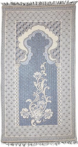 Miniatura 3 de Alfombra de oración musulmana otomana de estilo turco, patrón floral con bonitos regalos islámicos (dos finas alfombras de oración regaladas)