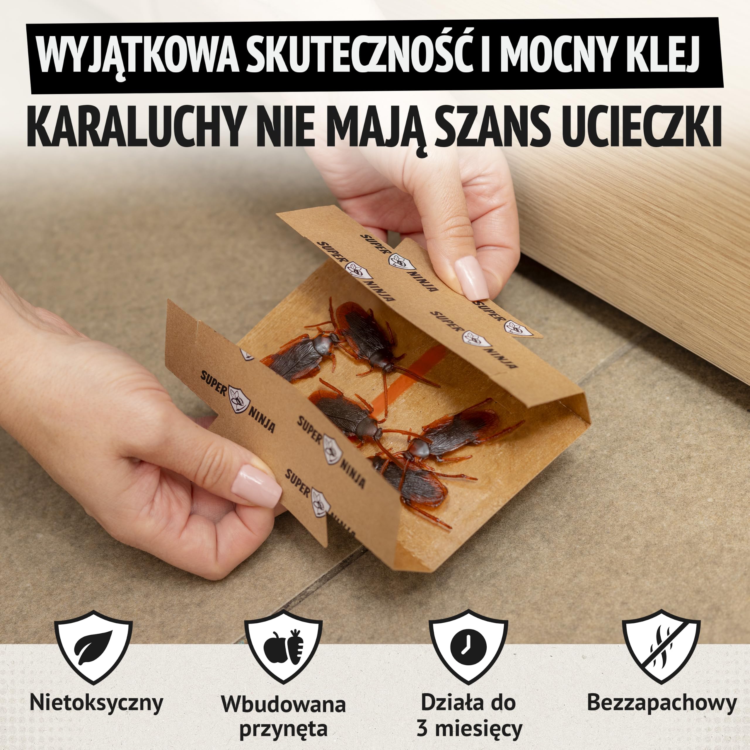 Super Ninja Pułapki lepowe na karaluchy i prusaki do domu – 60 szt., z atraktantem spożywczym, bez toksycznych substancji, do kuchni, łazienki, garażu i piwnicy