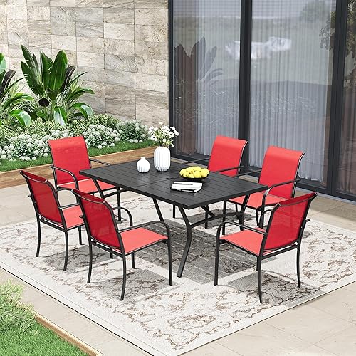 7 Pieces Patio Dining Set, 63" Rectangular Dining Table with