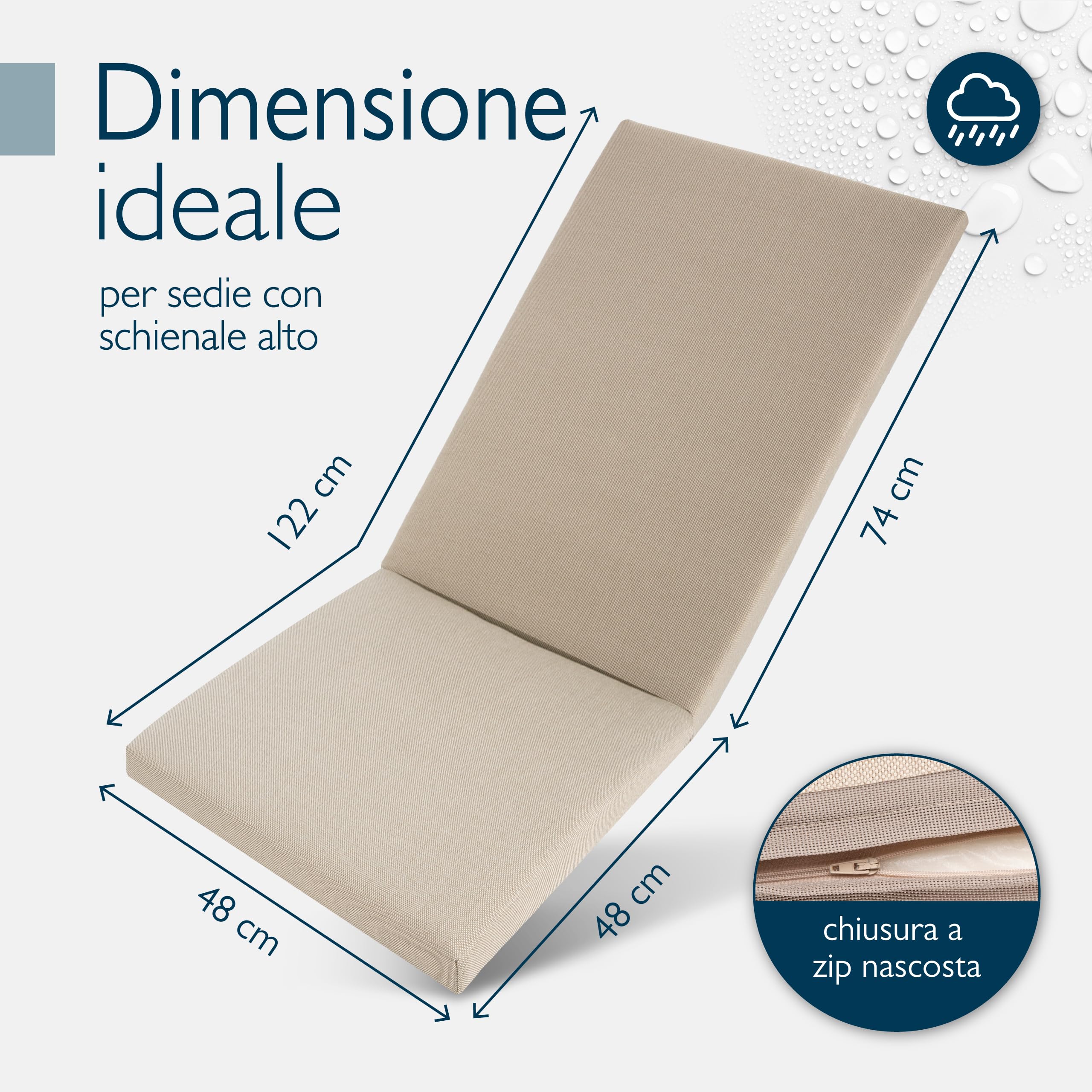 Beautissu Premium Set di 4 Cuscino Sedia Giardino Schienale Alto resistenti | 120x50cm beige 100% impermeabili UV comodi facili pulire asciugatura rapida Cuscini Sedie Mobili lavabile esterno Quick Dry
