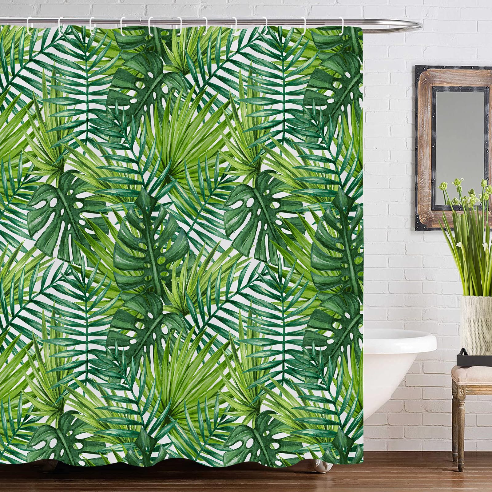 GOOESING Rainforest Shower Curtain Tropical Green Leaves Shower Curtain Bathroom Curtain with Hooks Bathroom Decor Washable Durable Waterproof Fabric 180x180cm