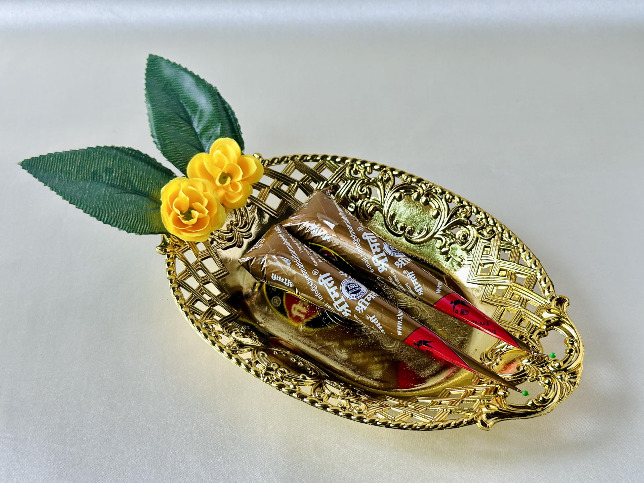 Decorated Mehendi Platter with Free 2 Mehendi Cones for Wedding Ceremony for Bride and Groom-image-40
