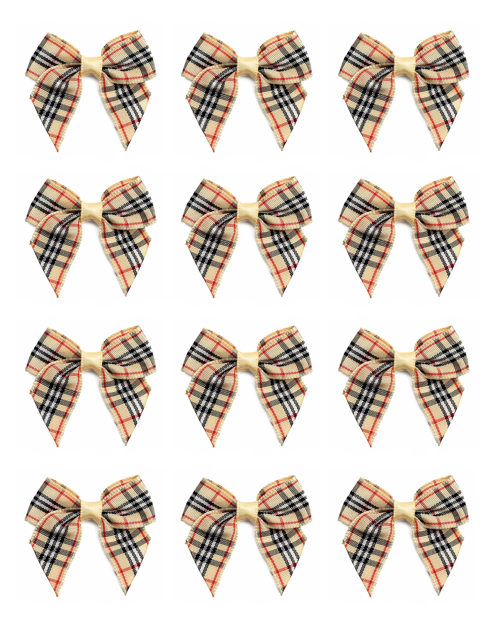 Italian Options Mini Tartan Ribbon Bows, Small Chequered Bow Decorations for Crafting, Gifts, Christmas Cards, Wreaths, Home Furnishings, Sewing, Hair Bows, Nova, 12 Pack, 4 cm