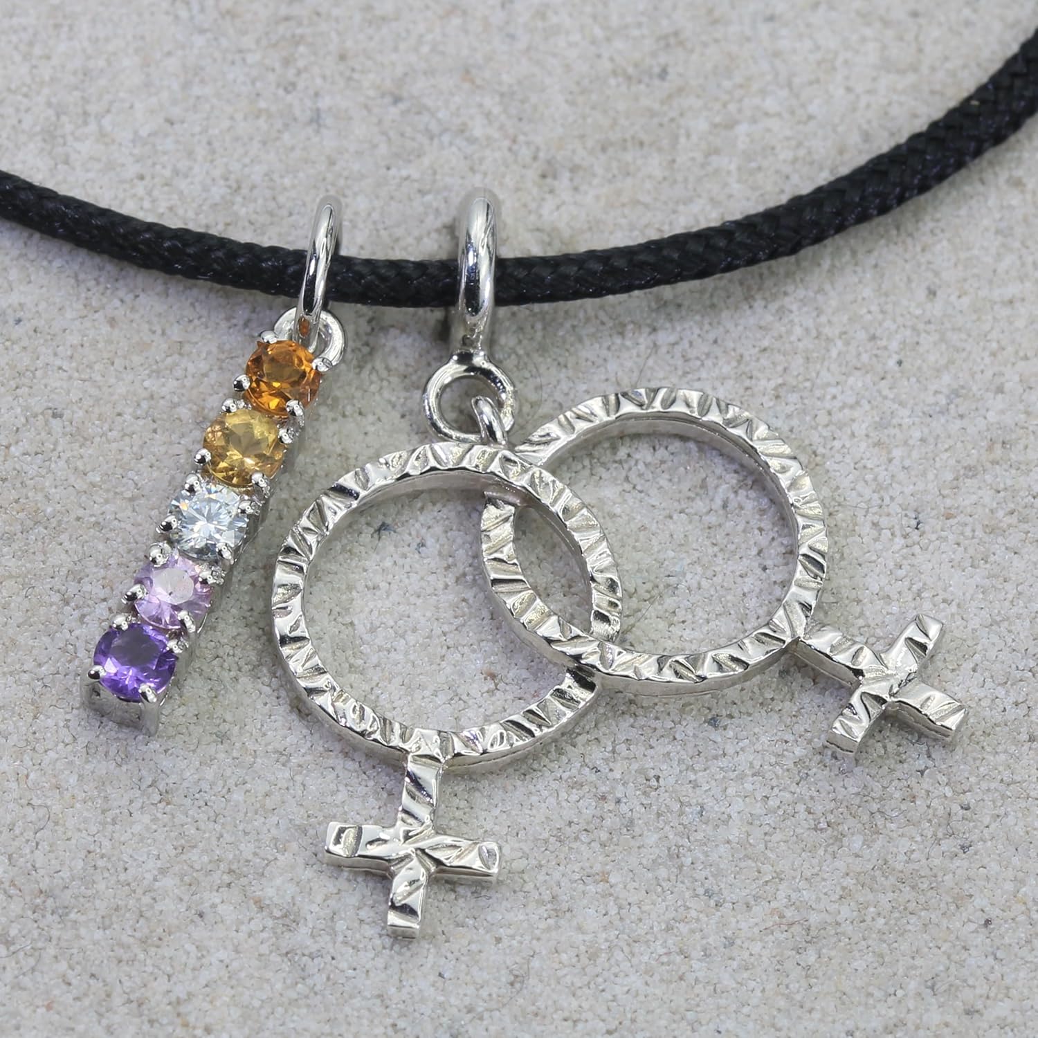 Handmade 925 Sterling Silver Lesbian - Gay - Bi - Trans - Queer + Gender Symbol Jewelry – LGBTQ+ Pride Fashion Accessory, Rainbow Pendant, Queer Love Gift, Gold or Platinum Plated