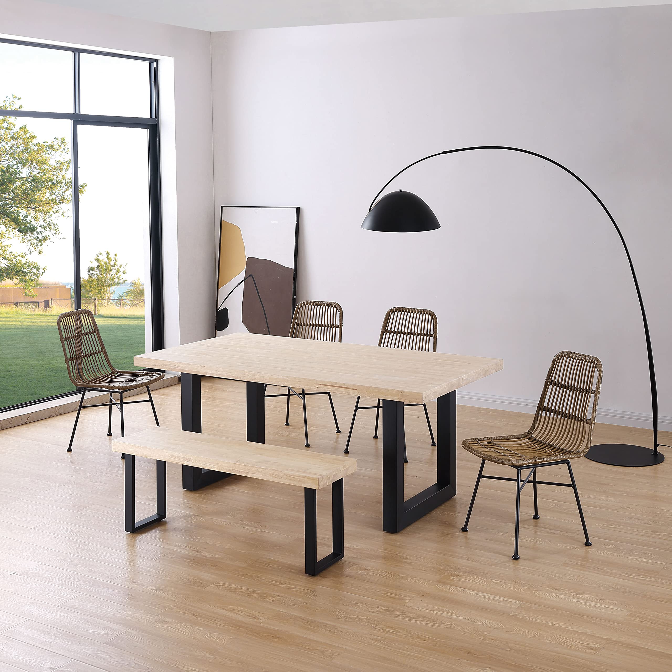Adec Group duehome | Loft, Mesa Fija de Comedor, Mesa para Salon, Acabado en Roble y Negro, Medidas: 180 cm (Largo) x 100 cm (Ancho) x 76 cm (Alto)