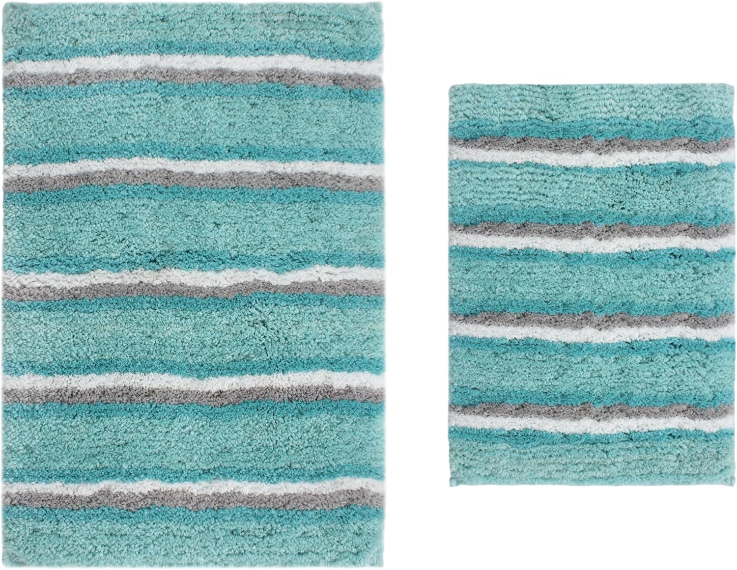 Home Weavers Glamour Collection 100% Polyester Microfiber Non-Slip Bath Rug,Extra Soft Microfiber Bedroom Shag Carpet,Water/Dust Absorbent Fast Dry Shower Mat - 17"x24" + 20"x32", Aqua