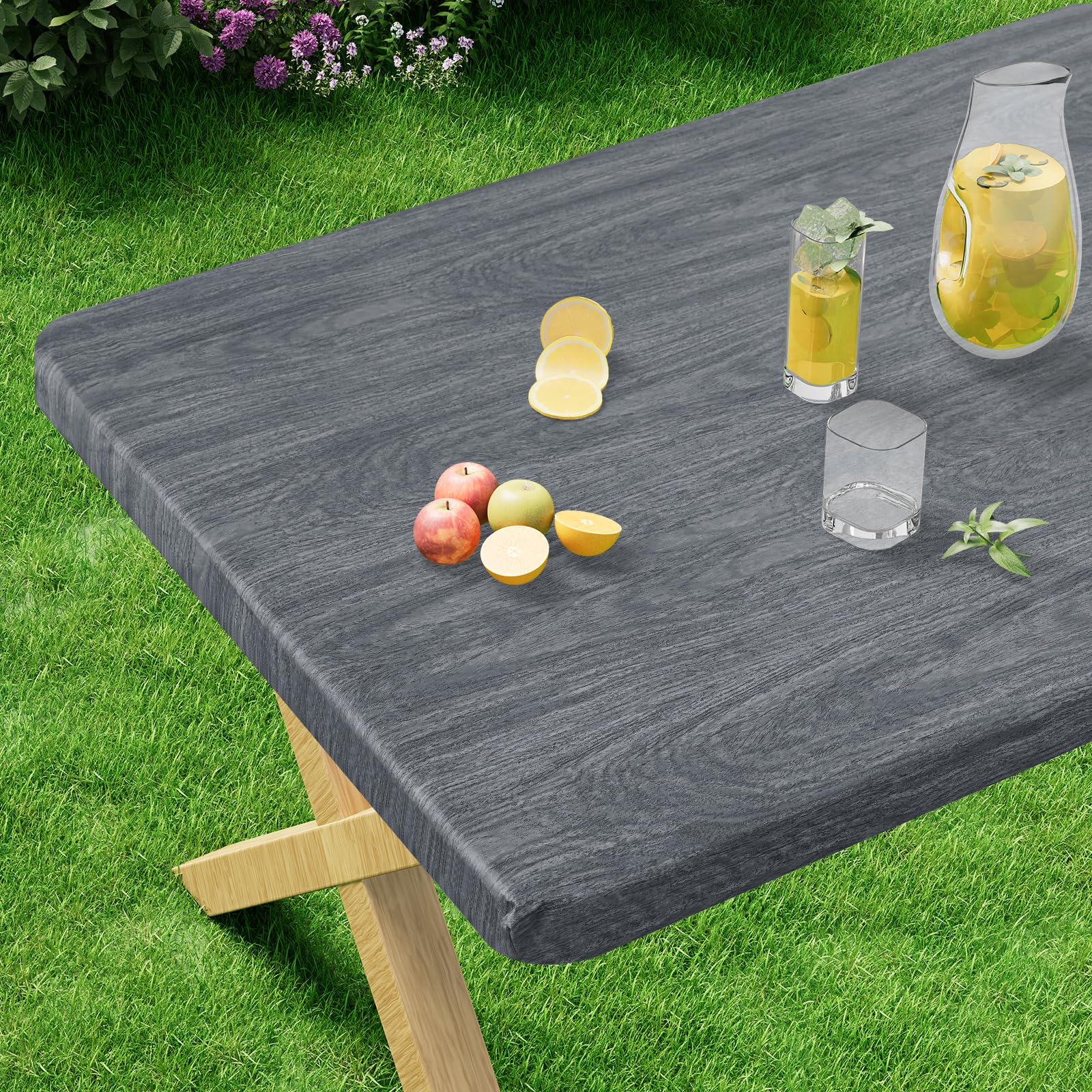 Photo 1 of misaya Vinyl Wood Pattern Fitted Tablecloth - Grey, 60" x 30"