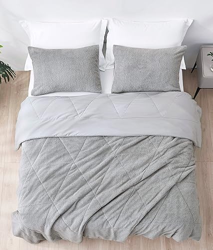 Miniatura 2 de Chezmoi Collection Zane - Juego de edredón de sherpa de 2 piezas, juego de ropa de cama reversible de microfibra lavada de doble cara, tamaño