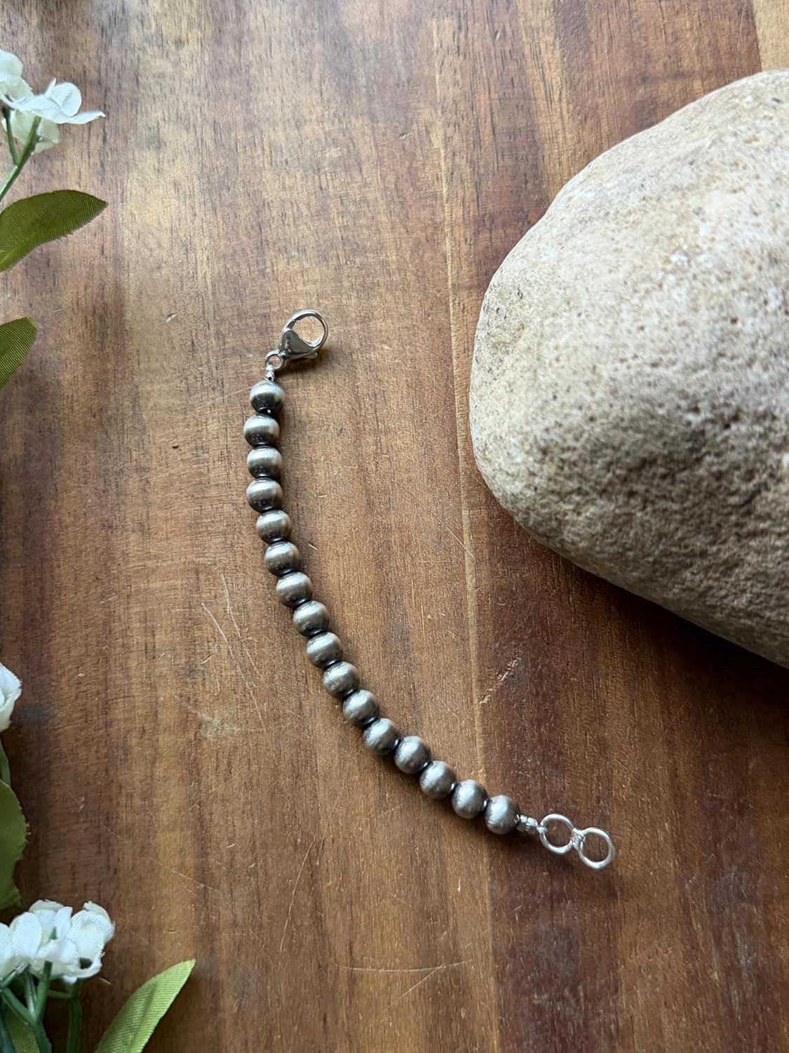 Necklace Extender Sterling Silver Pearls Bead 6mm 4 Inch Add length Southwestern Navajo Style