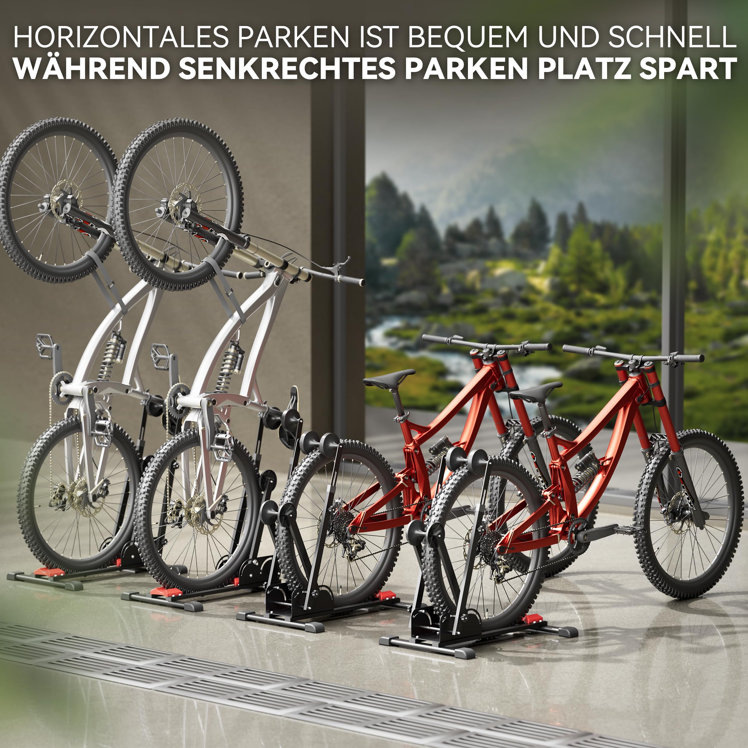 3-in-1 Fahrradständer,Fahrradhalter,Boden fahrrad ständer - Indoor Parken Radhalter für 20-29 Zoll Rennräder Mountainbikes mtb