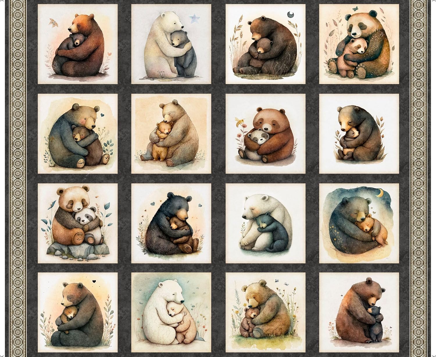 Quilting Treasures Bear Hugs 36.5 Bear Picture Patches Panel, Fabric by The Panel (Charcoal)