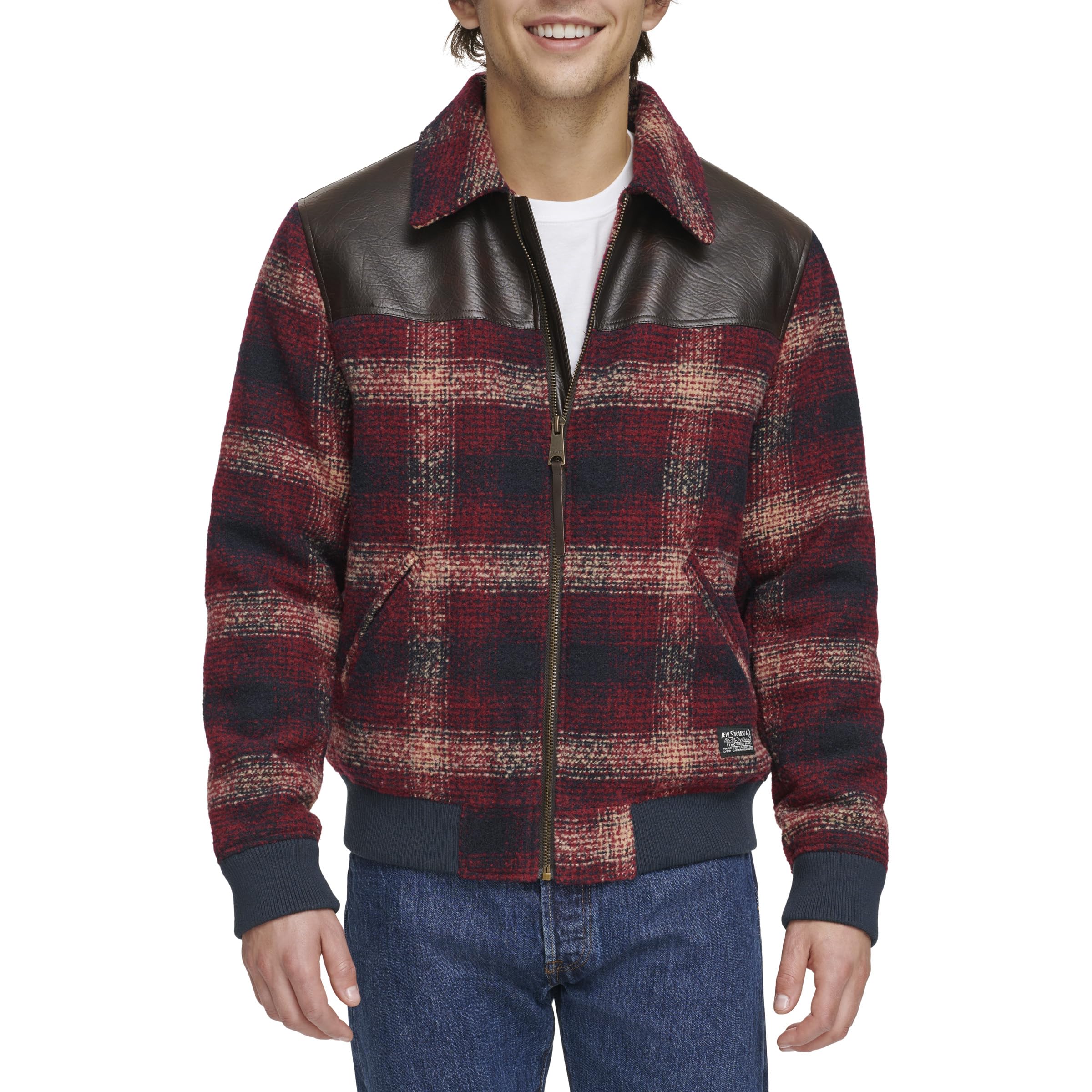 Levi's Men's Mixed Media Western Plaid Bomber Jacket