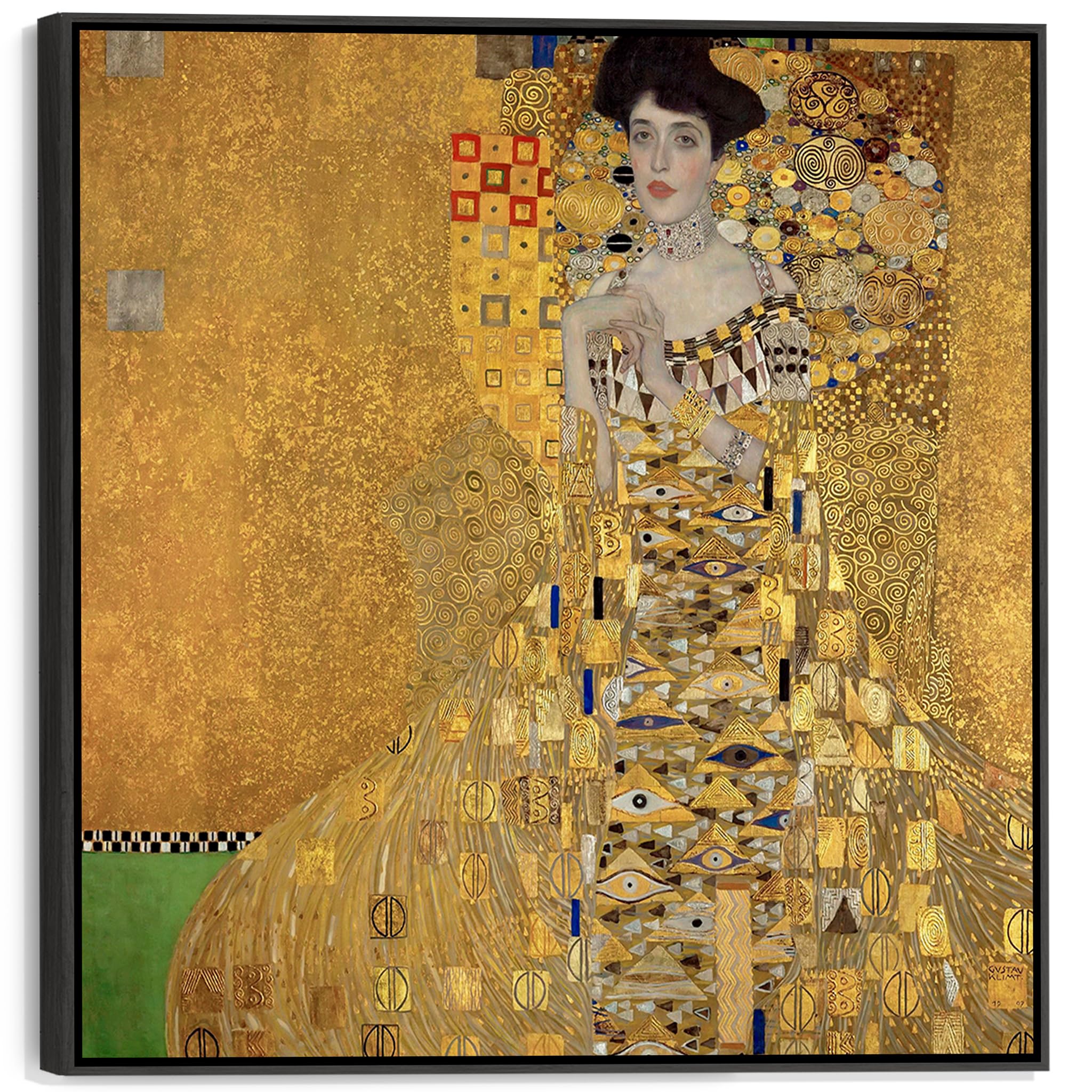 Wallfillers Gold Large Gustav Klimt Framed Canvas Wall Art Print - The Lady In Artwork - Ffs2114 - Xl - 100X100cm