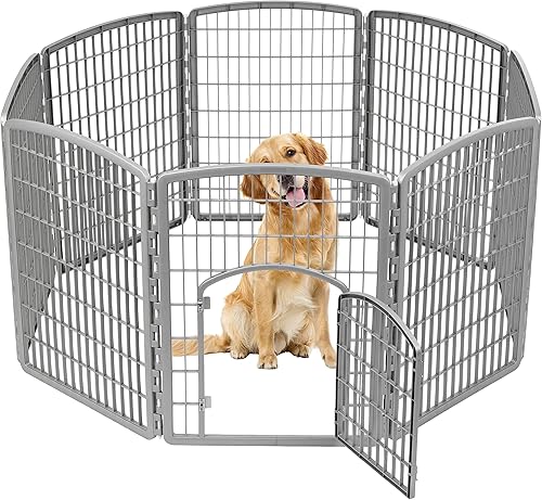 Miniatura 10 de IRIS USA 4 or 8 Panel Pet Play Pen with Door for Small Puppy to Large Dogs 24 - 34 Pen Height Washable Mesh Top Cover Keep Pets Secure Easy Assemble