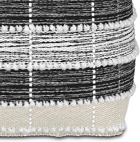 Miniatura 7 de SIMPLIHOME Puf cuadrado bohemio de cebada en blanco, beige, relleno de poliestireno negro para la sala de estar, el dormitorio y la habitación de