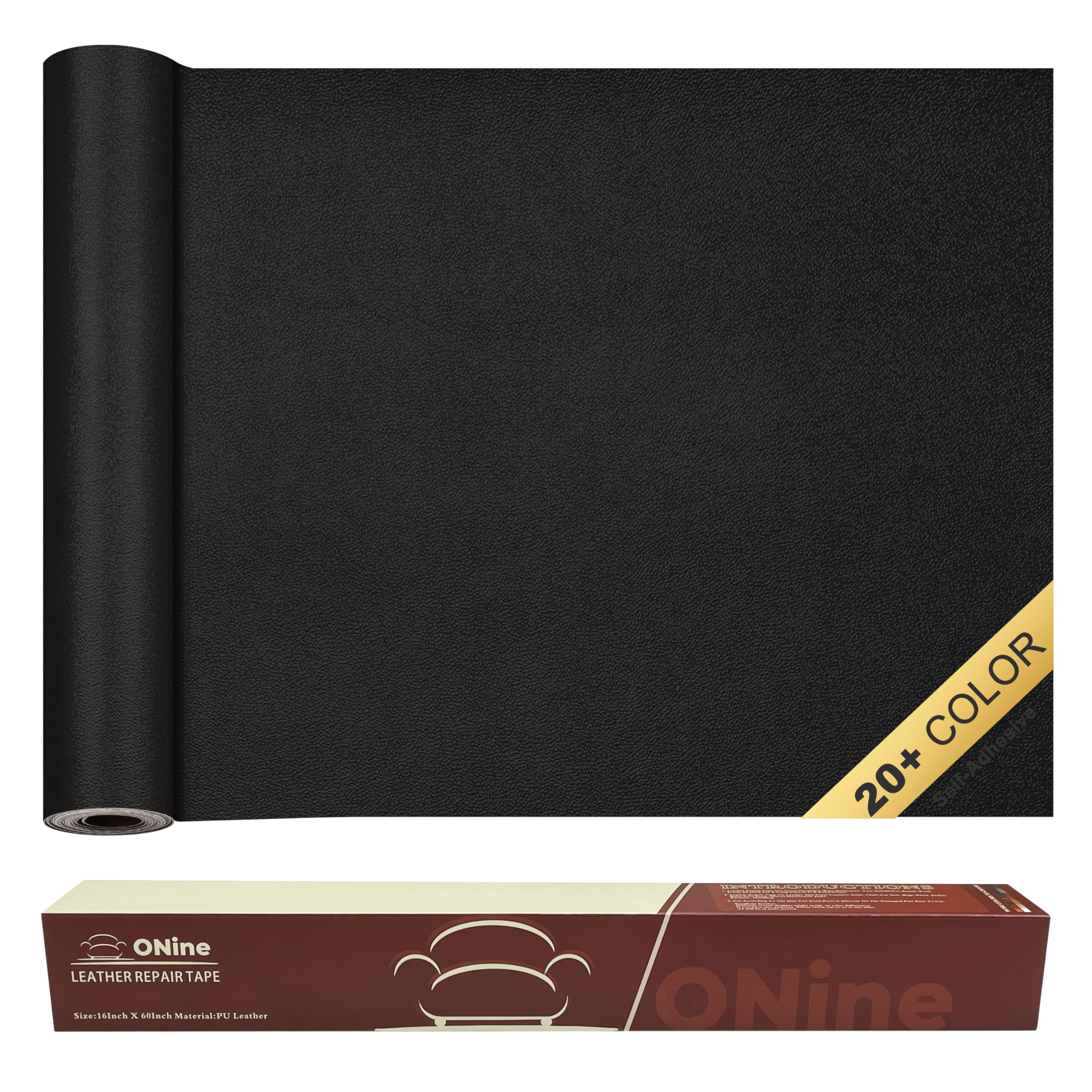 ONine Leather Repair Patch?Self-Adhesive Couch Patch?Multicolor Available Scratch Leather 16X60 Inch Peel and Stick for Sofas, Car Seats Hand Bags Jackets(Black-Fine Grain)