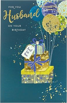 Carlton Cards Contemporary Husband Birthday Card Featuring Balloons Attached to Gifts 628788-0-1