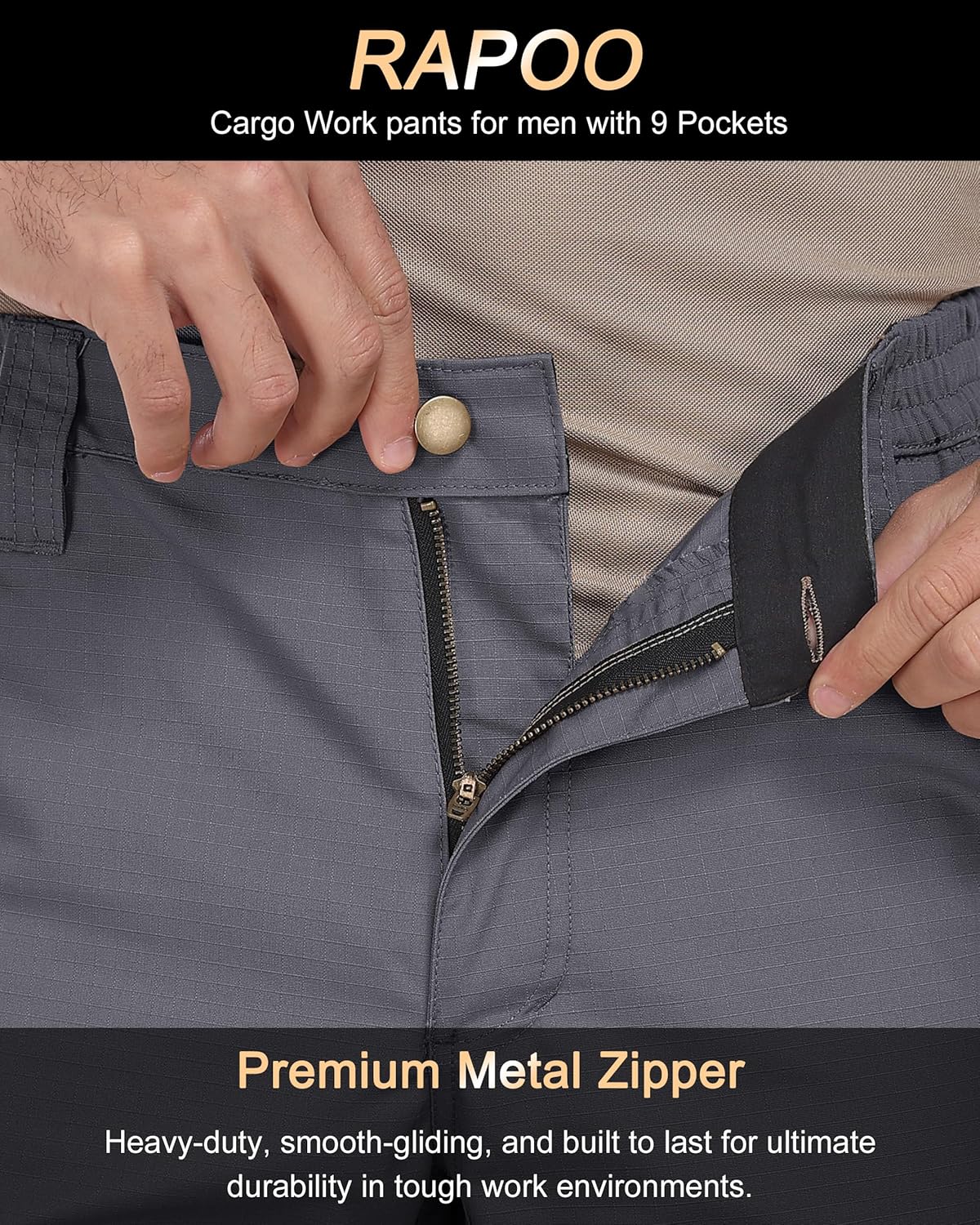 Rapoo Ripstop Water Resistant Cargo Tactical Pants for Men EDC Hiking Work Military Army Pants with 9 Pockets - Image 3