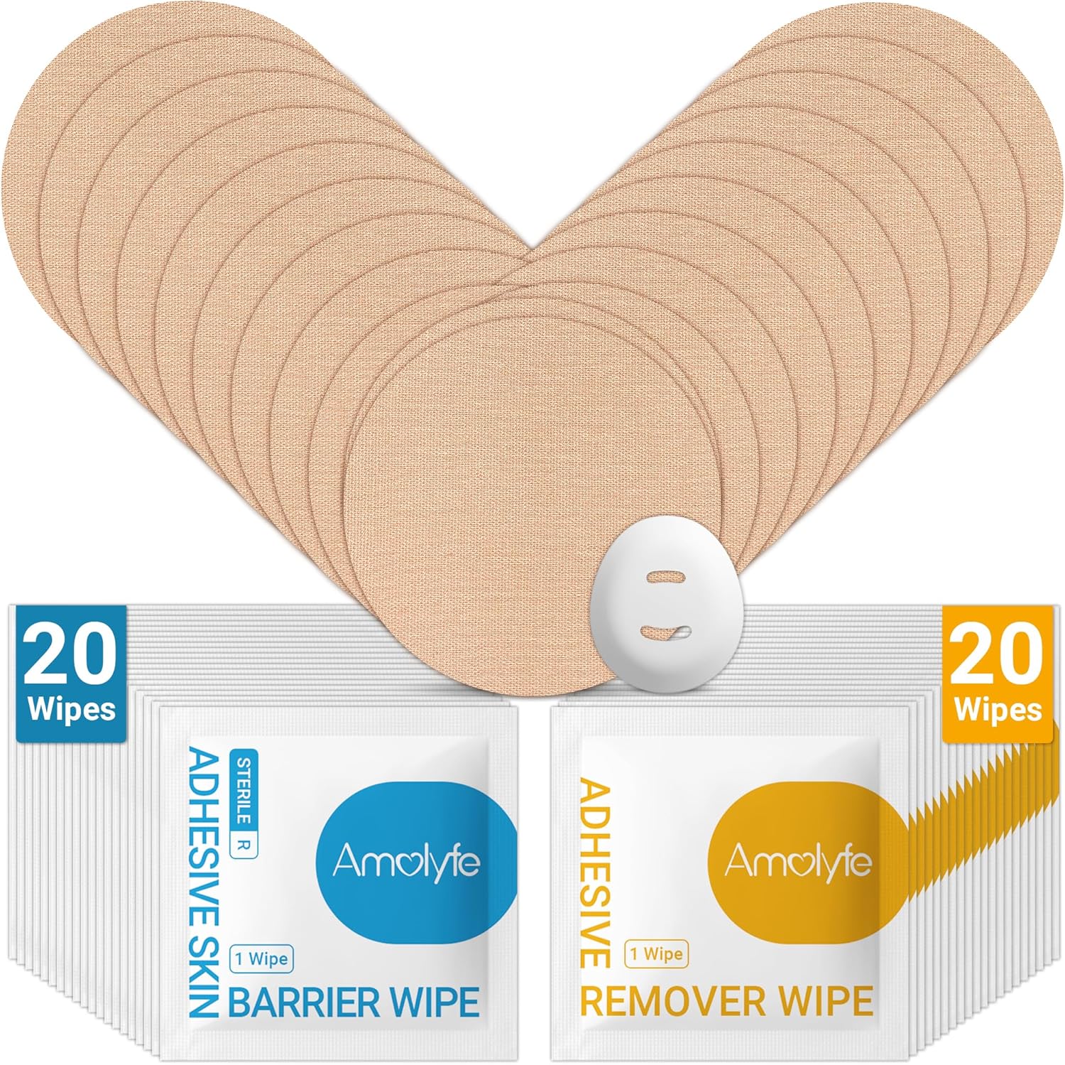 Dexcom G7 Over Patches Solution Kit, 20 Pack Dexcom G7 & Stelo Adhesive Patches Waterproof, 20 Skin Barrier Wipes & 20 Adhesive Remover Wipes for Enhanced Adhesion & Skin Protection (Tan)