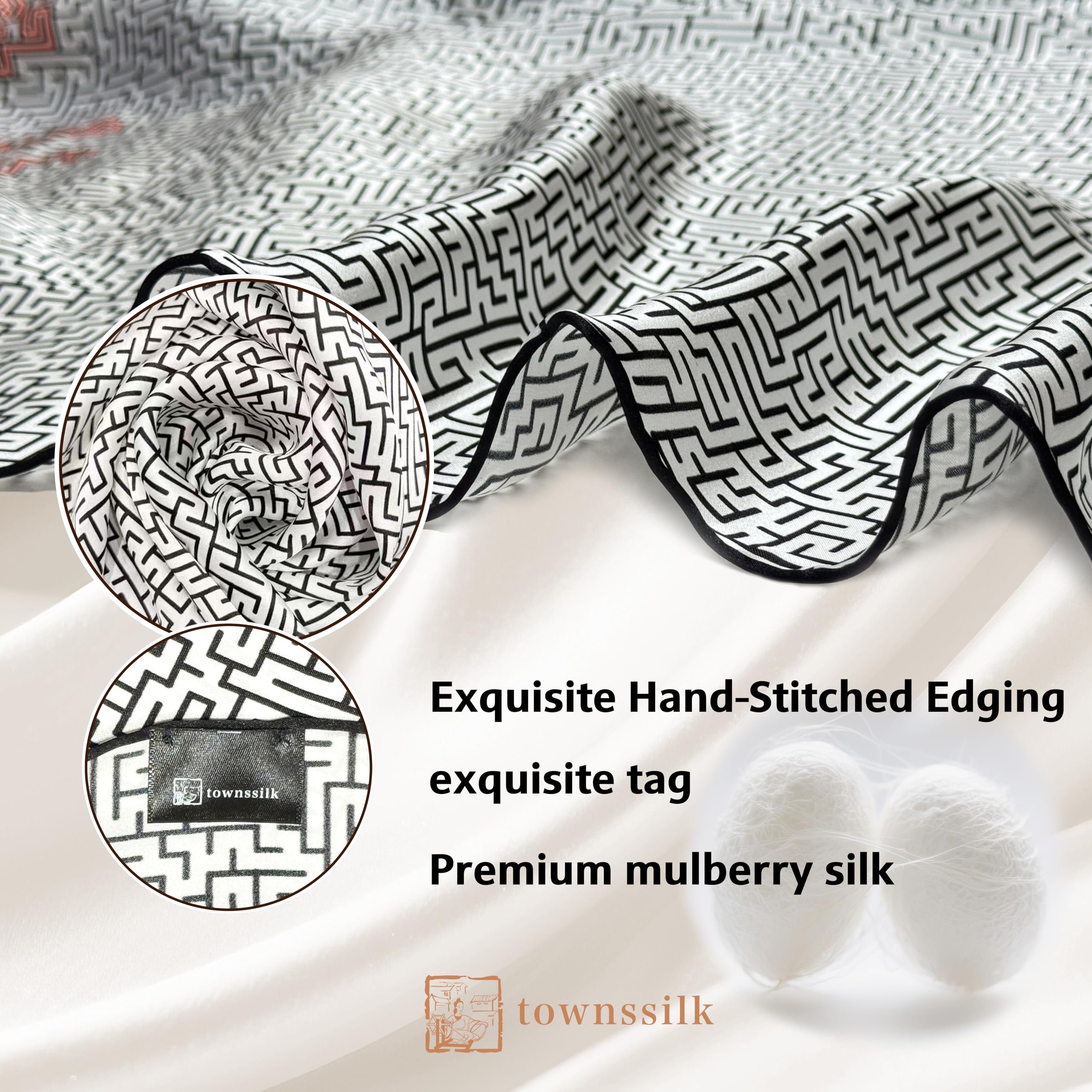 townssilk Foulard in 100% seta di gelso da donna, 90 x 90 cm, certificato Oeko-Tex, lussuoso e liscio come la seta, foulard/foulard, accessorio alla moda quadrato