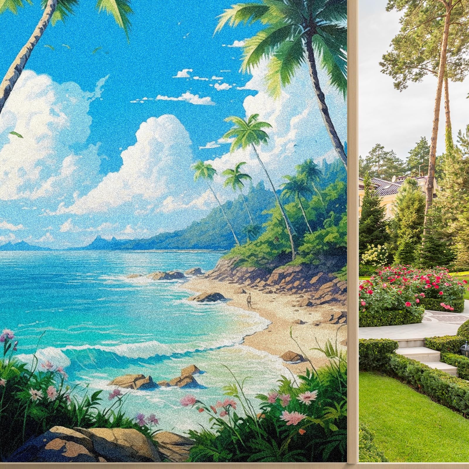 MSINMKOK Window Privacy Film Tropical Beach Decorative Frosted Glass Window Film for Glass Door Bathroom Window 17.7'' x 23.6'' Non-Adhesive Window