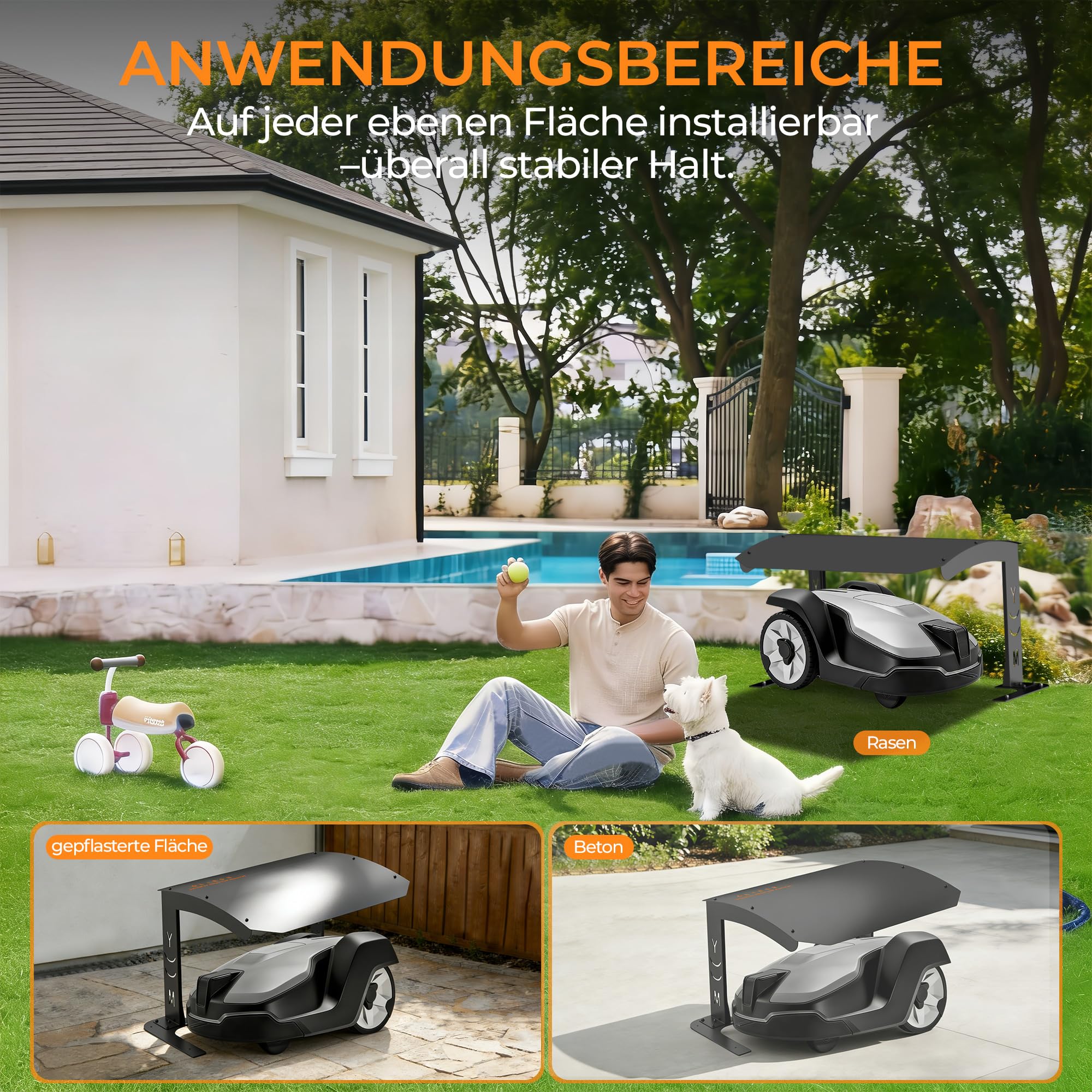 GLIESE Garage pour robot tondeuse - 70 x 55 x 41 cm - Toit en acier massif S235JR avec revêtement KTL - Protection contre la grêle et la rouille - Abri universel et abri pour robot tondeuse à gazon