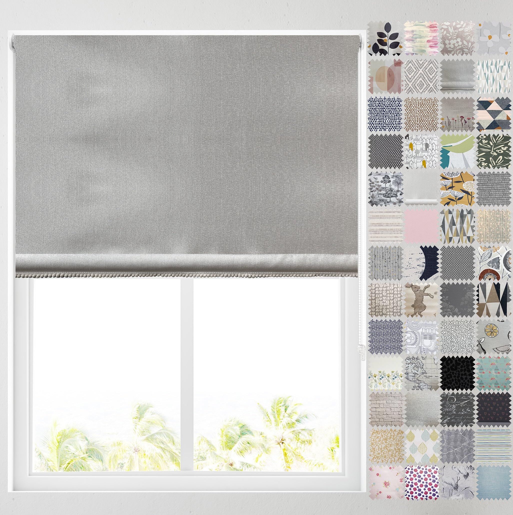 Barnes Blinds - Blackout Pattern Roller Blinds for Windows, Custom Cut to Size - Thermal Fabric Durable Fittings Easy Fit (Grey Pom Pom 183cm)