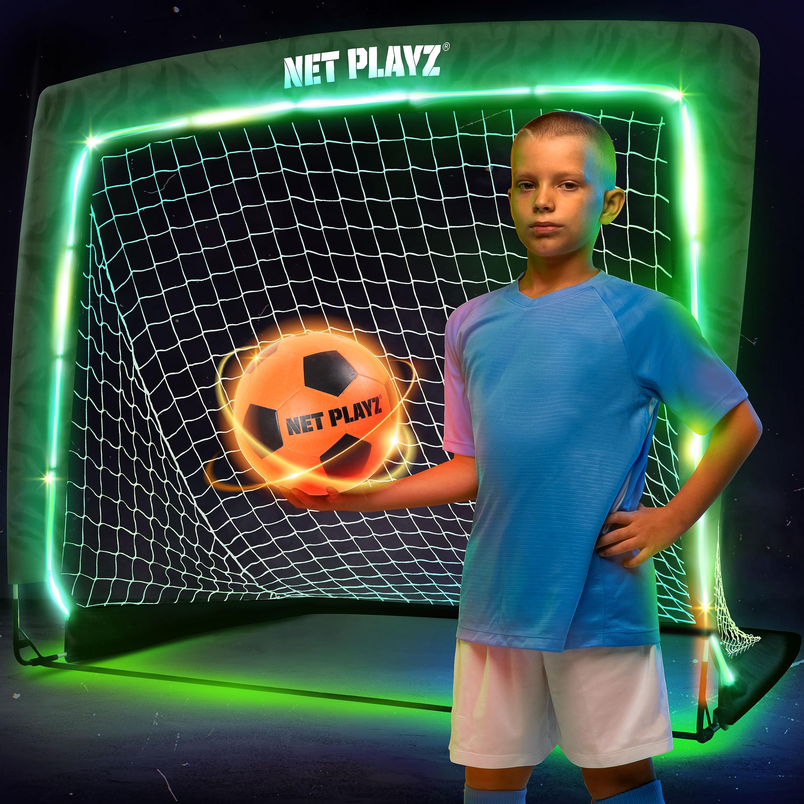Light Up Glow in The Dark Soccer Ball Soccer Net | Football Gift for Boys Girls Kids Teens & Youths