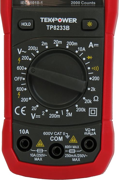 Tekpower TP8233B 19-range Digital Multimeter with Diode Check and Continuity Test