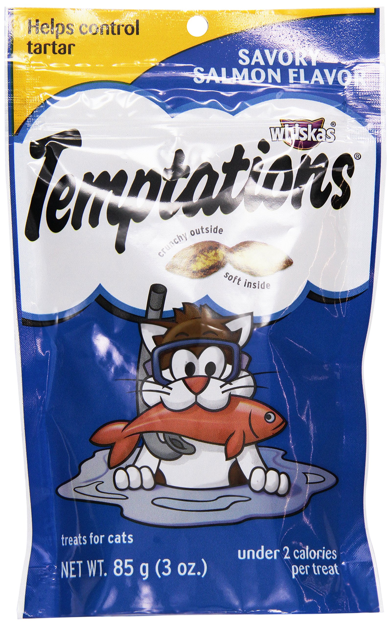 Whiskas Treats for Cats Temptations, Salmon Flavor 85 Gr, Pack of 12 Units